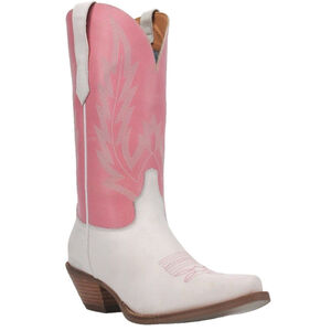DINGO Hold Yer Horses Vintage Western Boot Snip Toe Pink & White Sz 8